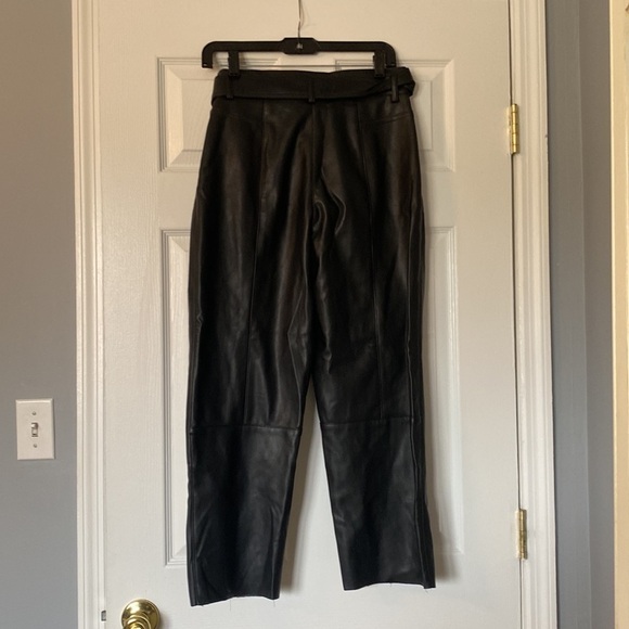 H&M Faux Leather Trousers Pants with belt, black, size 8 - Picture 2 of 5